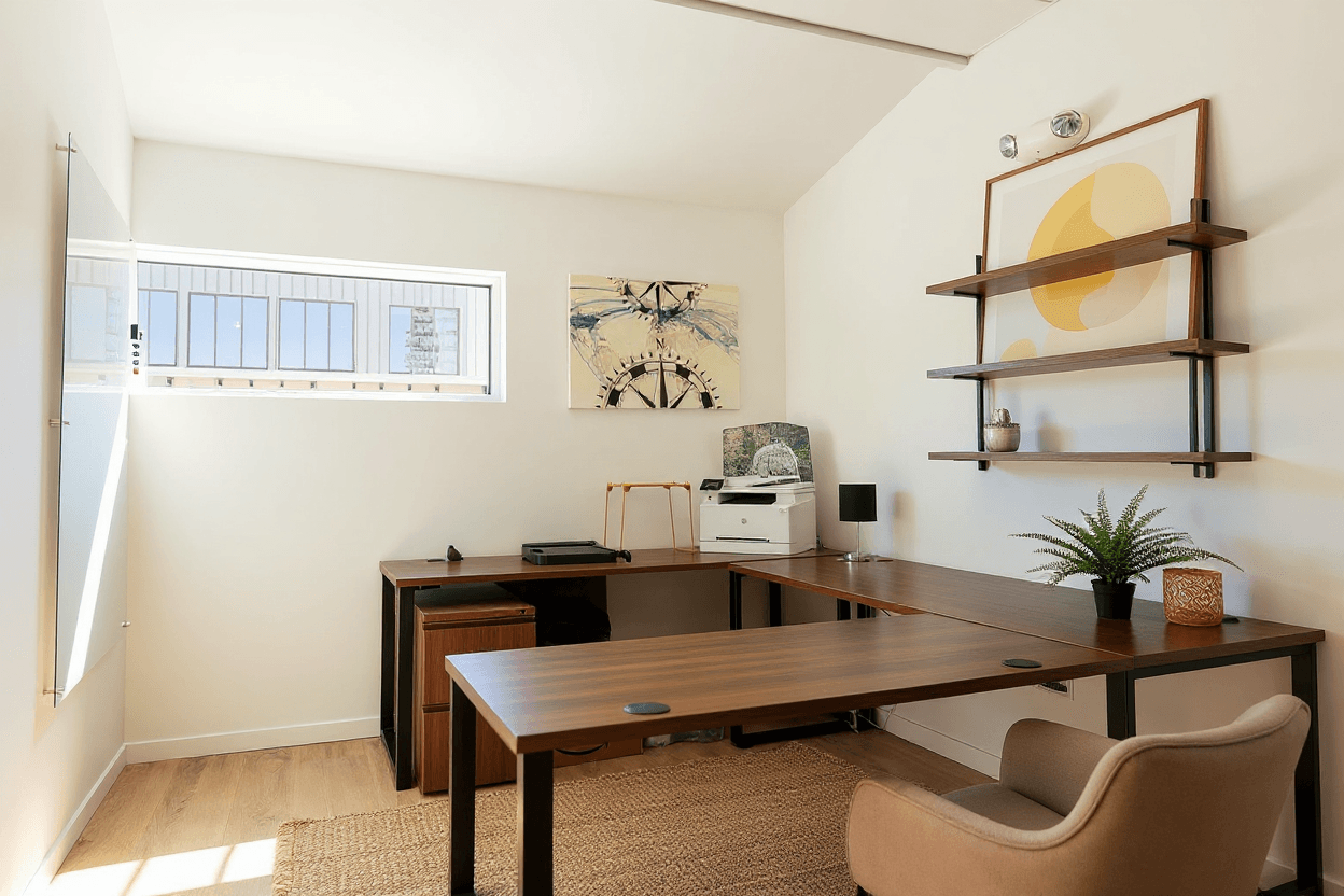 Home office [AI-generated Studio demo — replace with a real client pair when available]